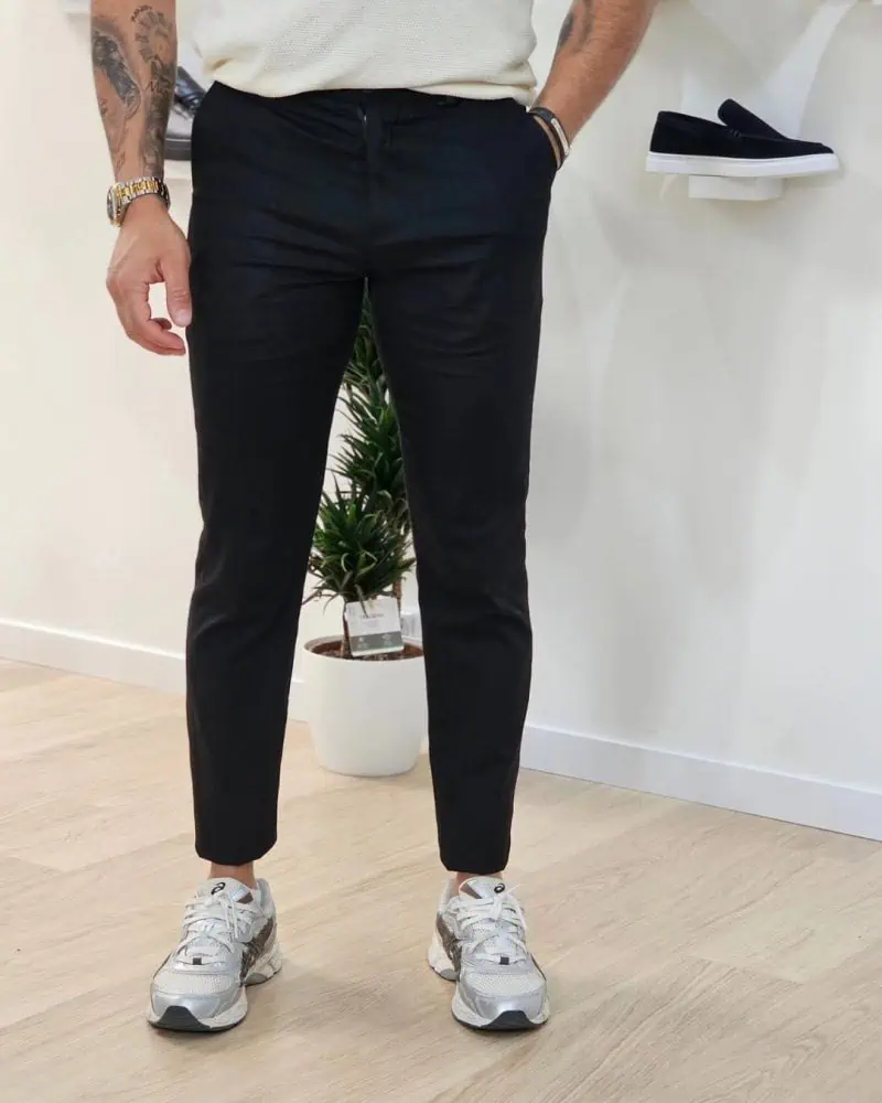 Chino Broek 100% Linnen Zwart