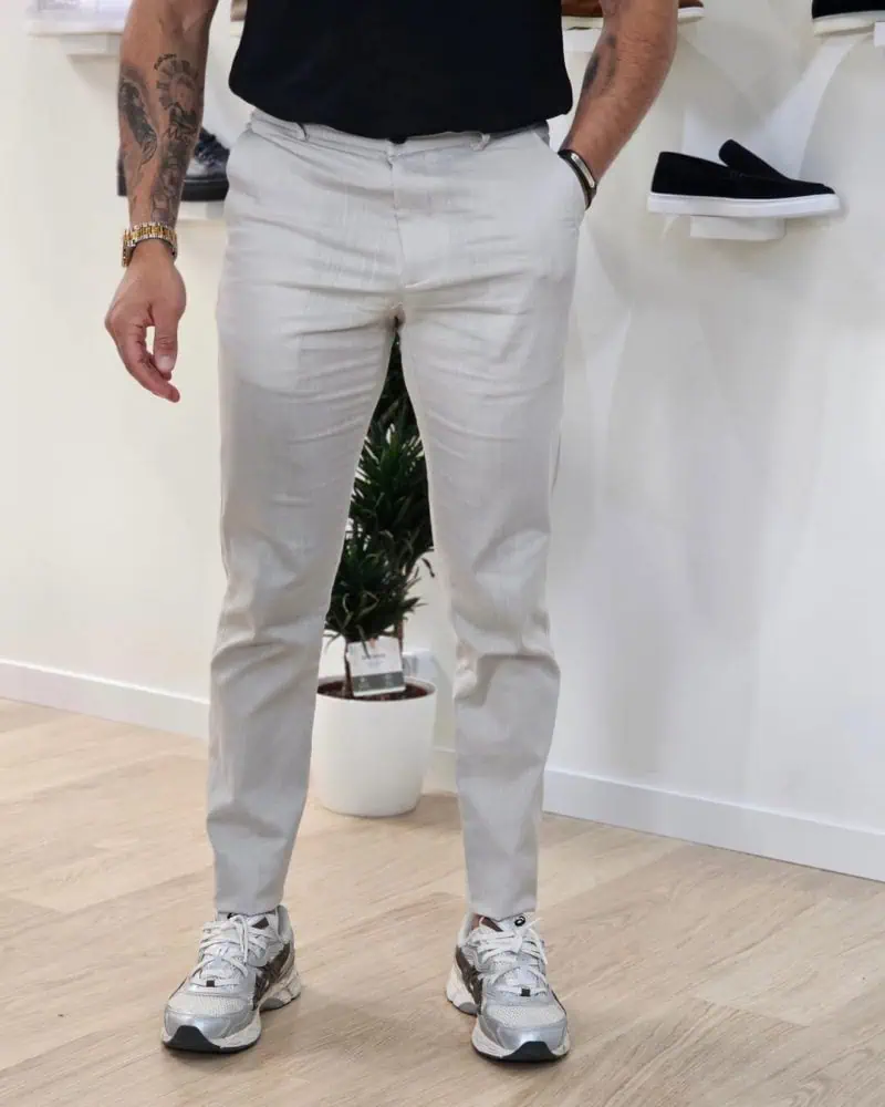Chino Broek 100% Linnen Licht Grijs