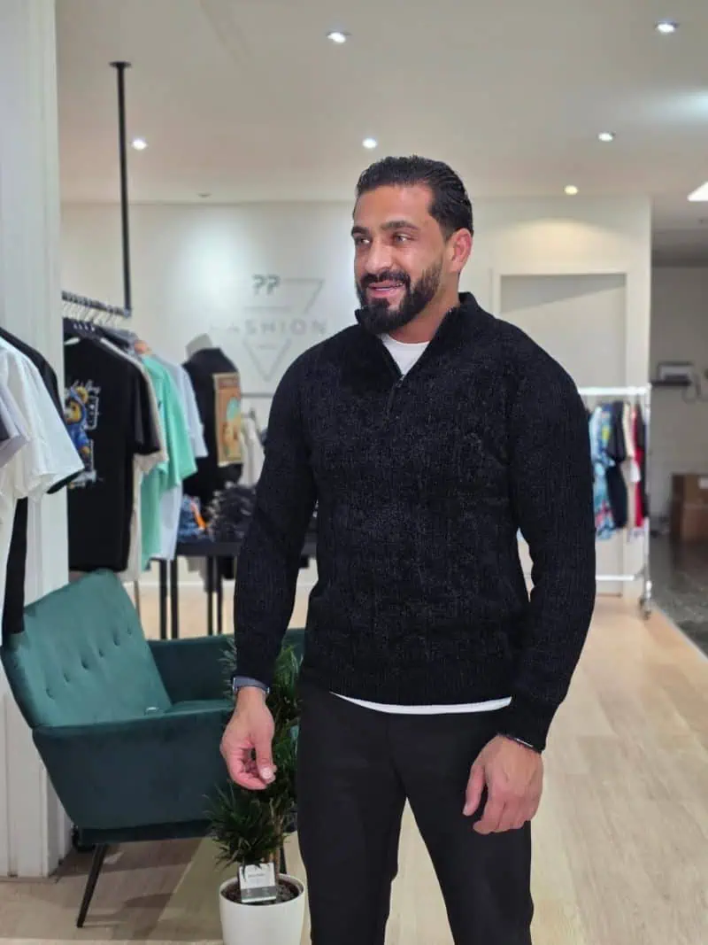 Gebreide KabelTrui met Ritssluiting Zwart 087