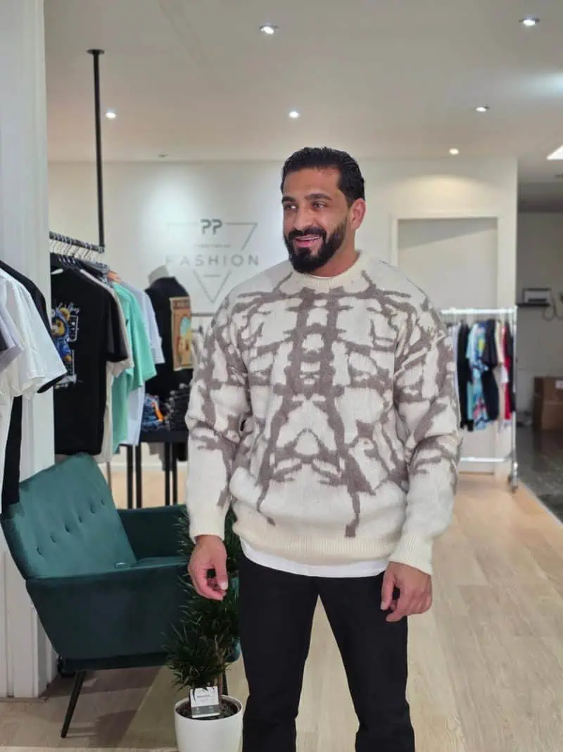 Oversized Trui Met Abstract Print Beige Bruin