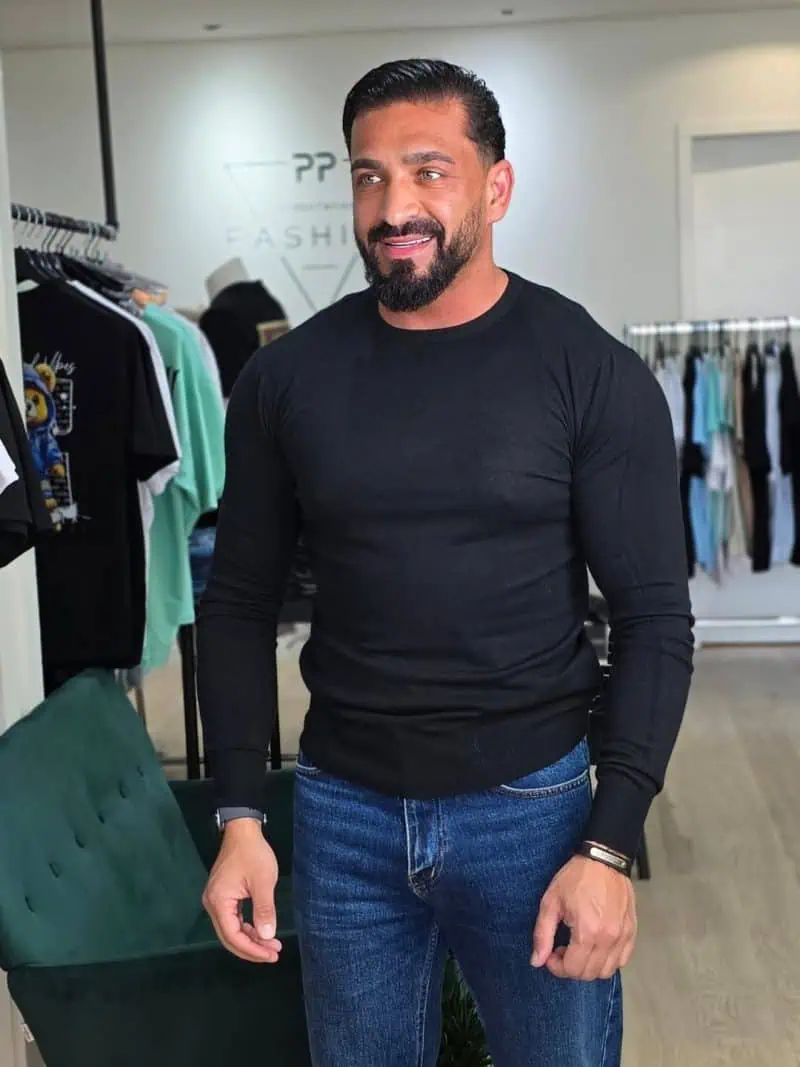 Fijngebreide Trui met ronde hals Pullover Zwart 1723