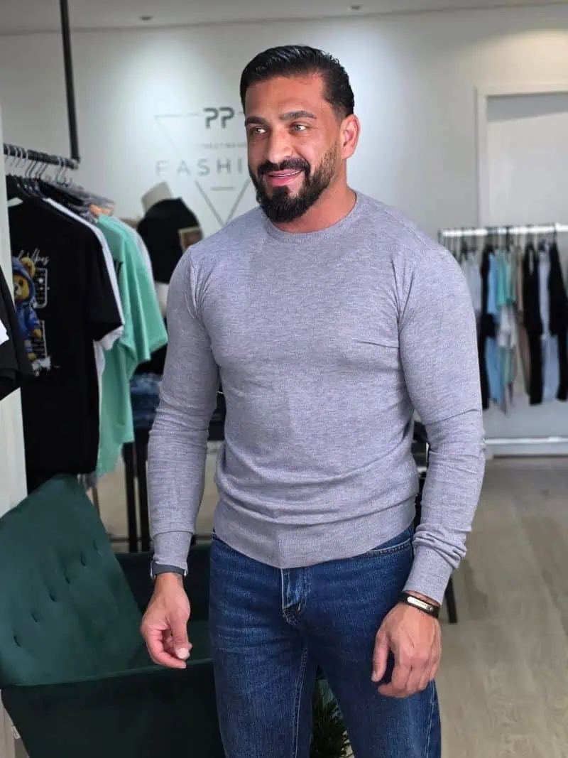 Fijngebreide Trui met ronde hals Pullover Grijs 1723