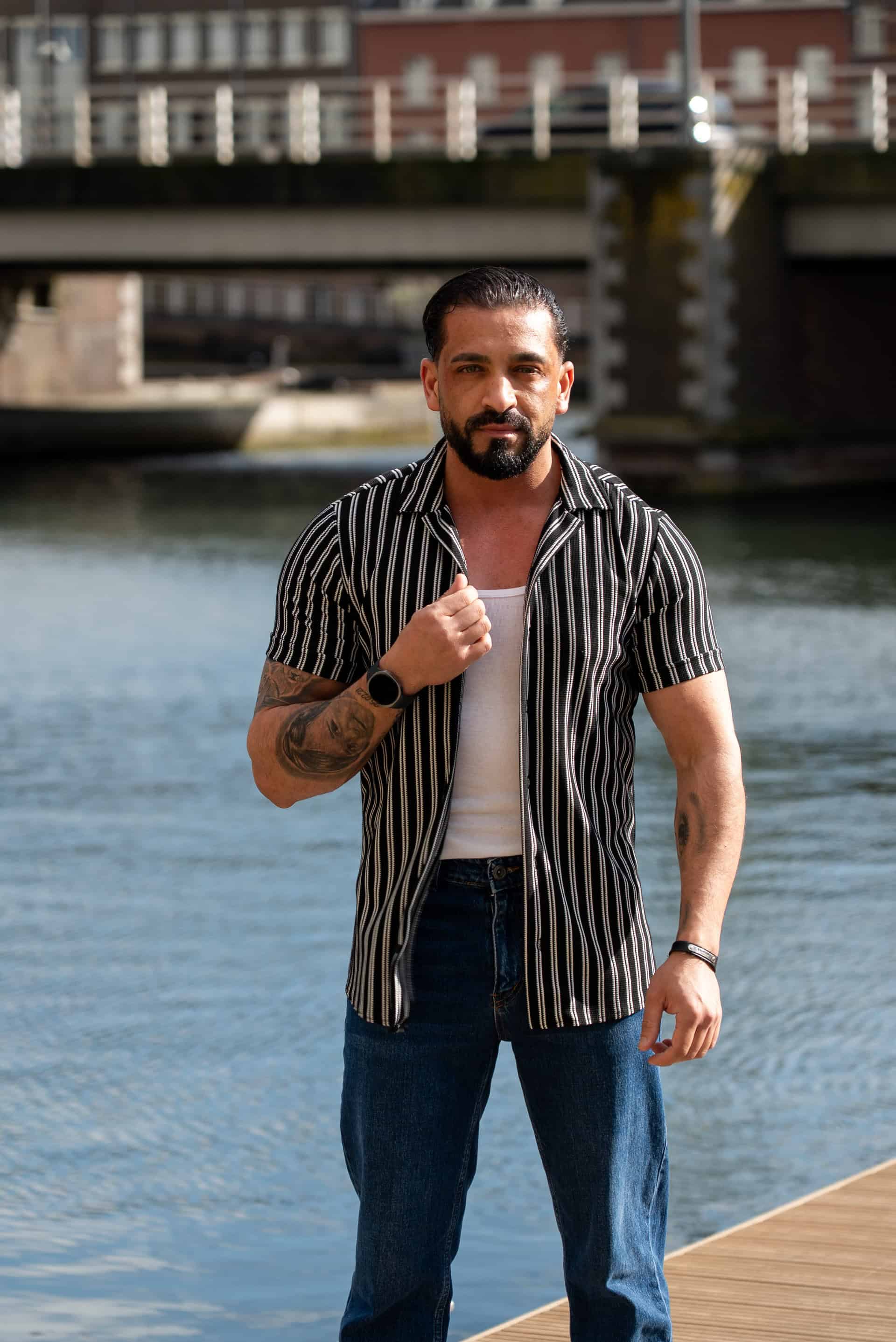 Gestreept Overhemd Korte Mouwen Zwart Wit