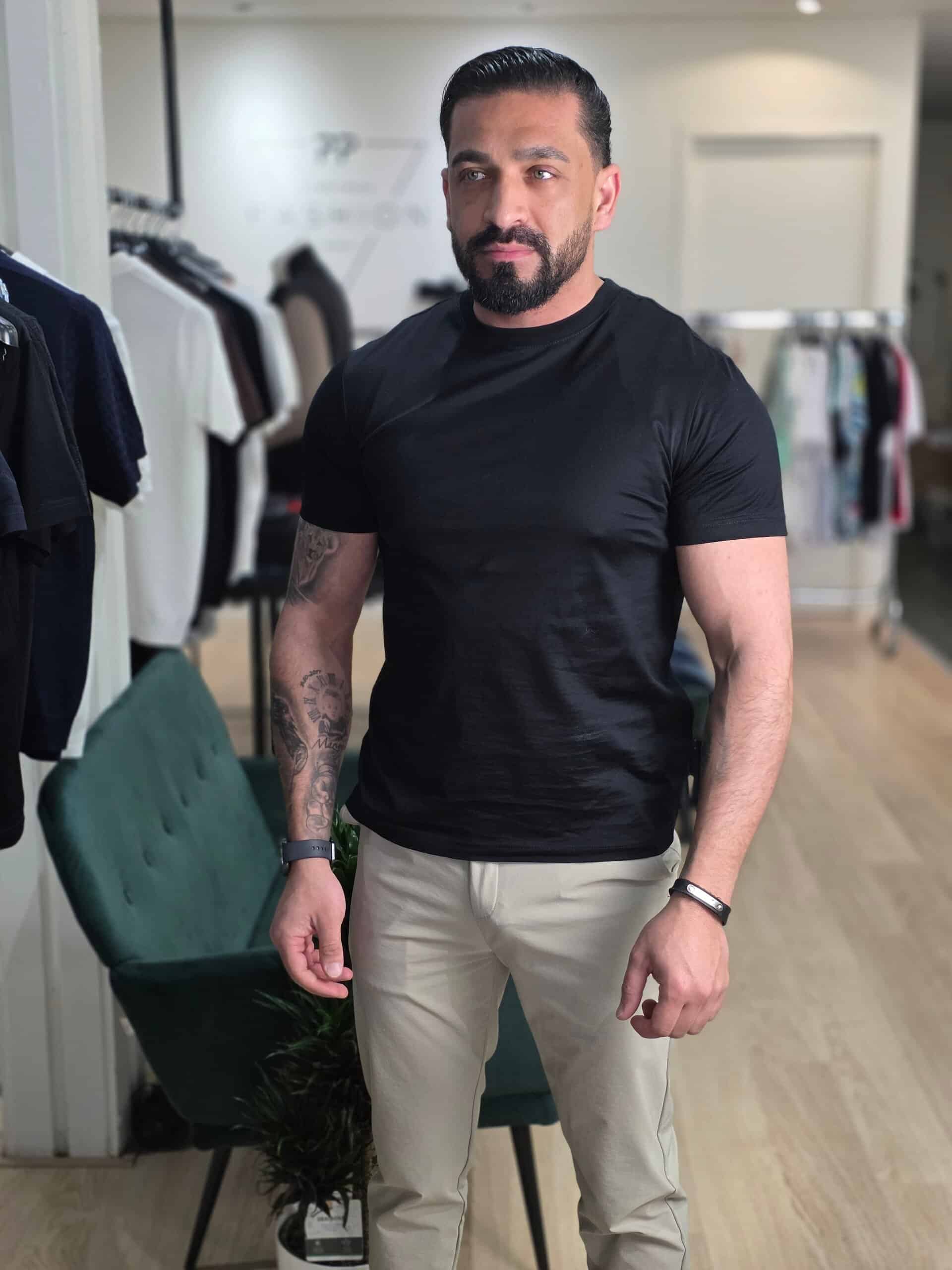 Glans Effen T-shirt Zwart 112