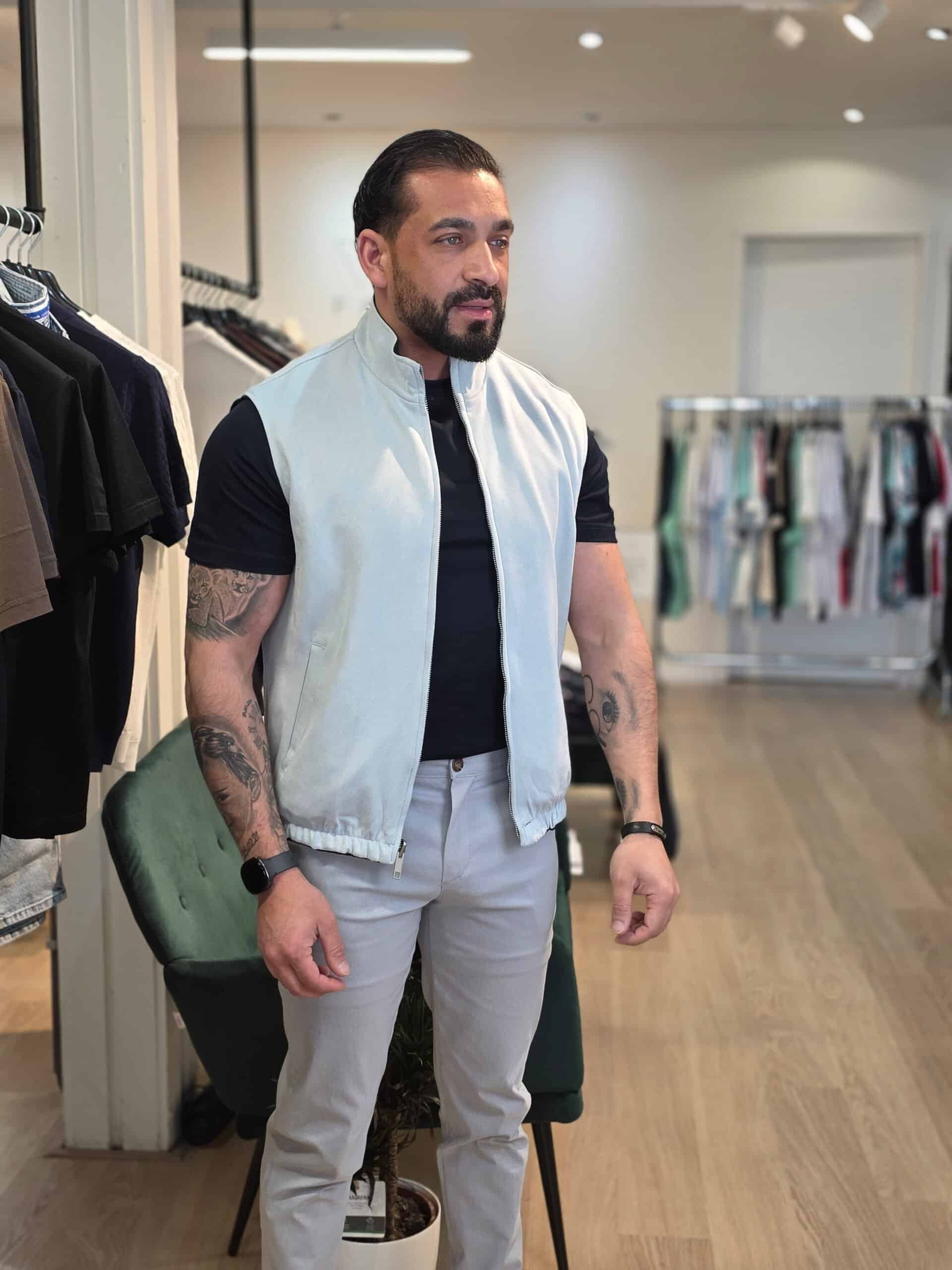 Dubbelzijdige Suède Bodywarmer Zwart Grijs 06