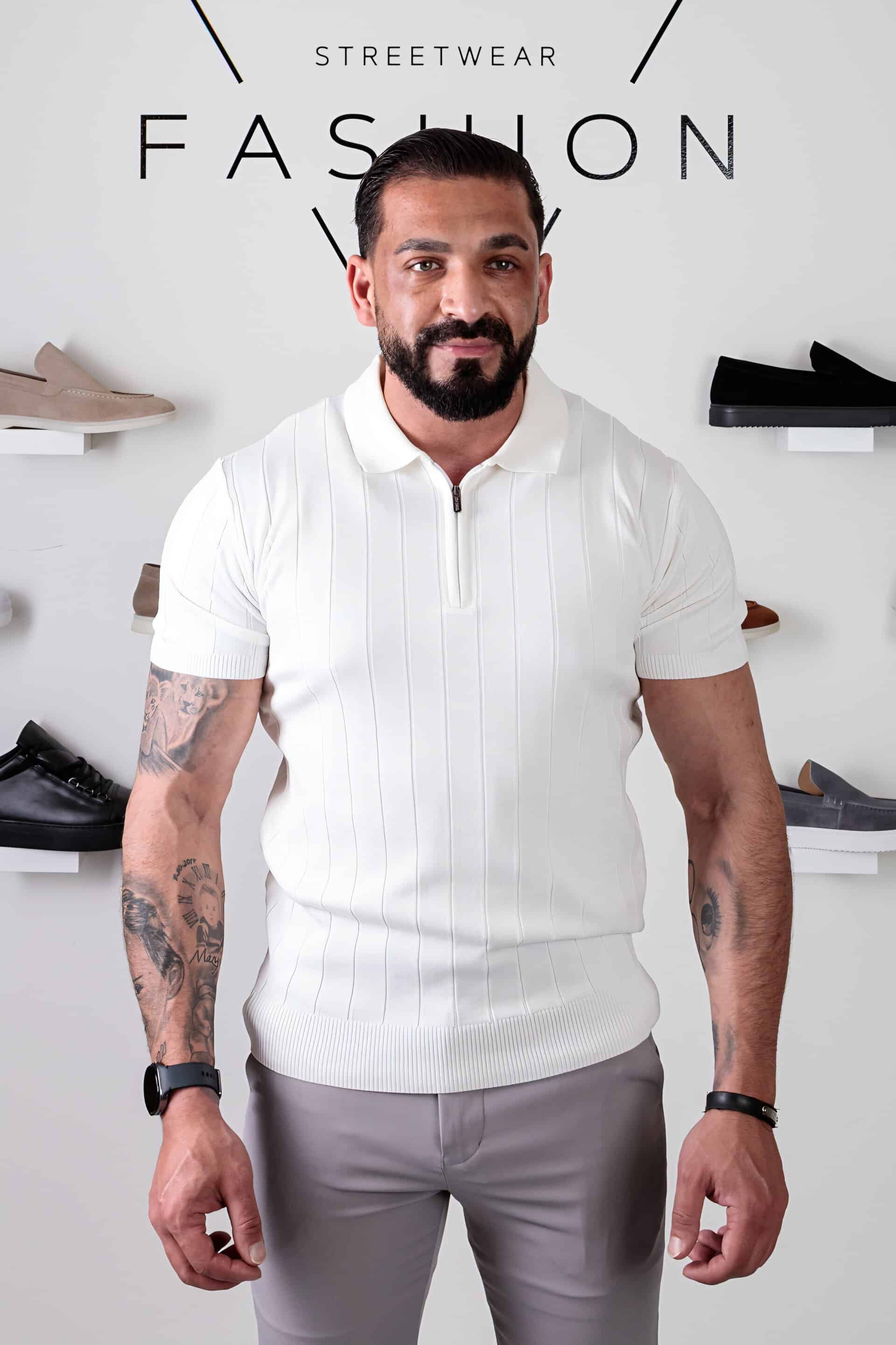 Ribbed Polo met Rits T-shirt Wit 009
