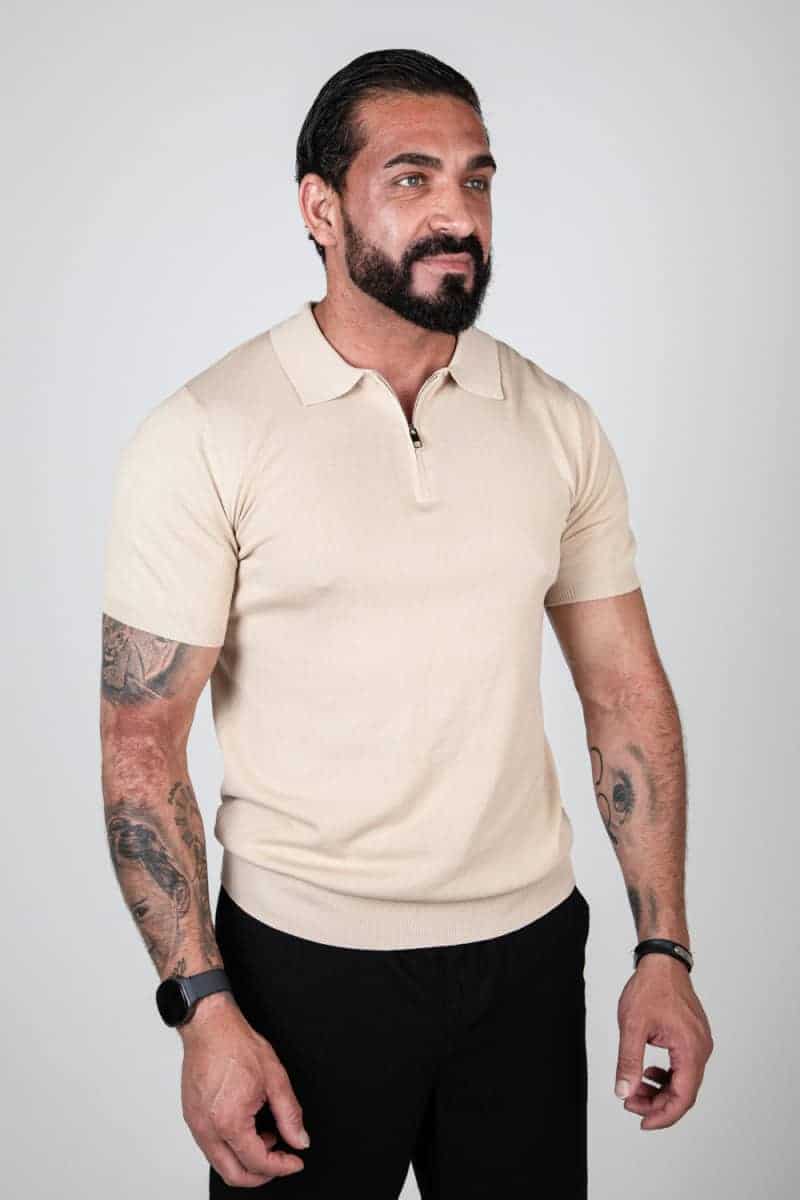 Polo met Ritssluiting Korte Mouwen Beige 933
