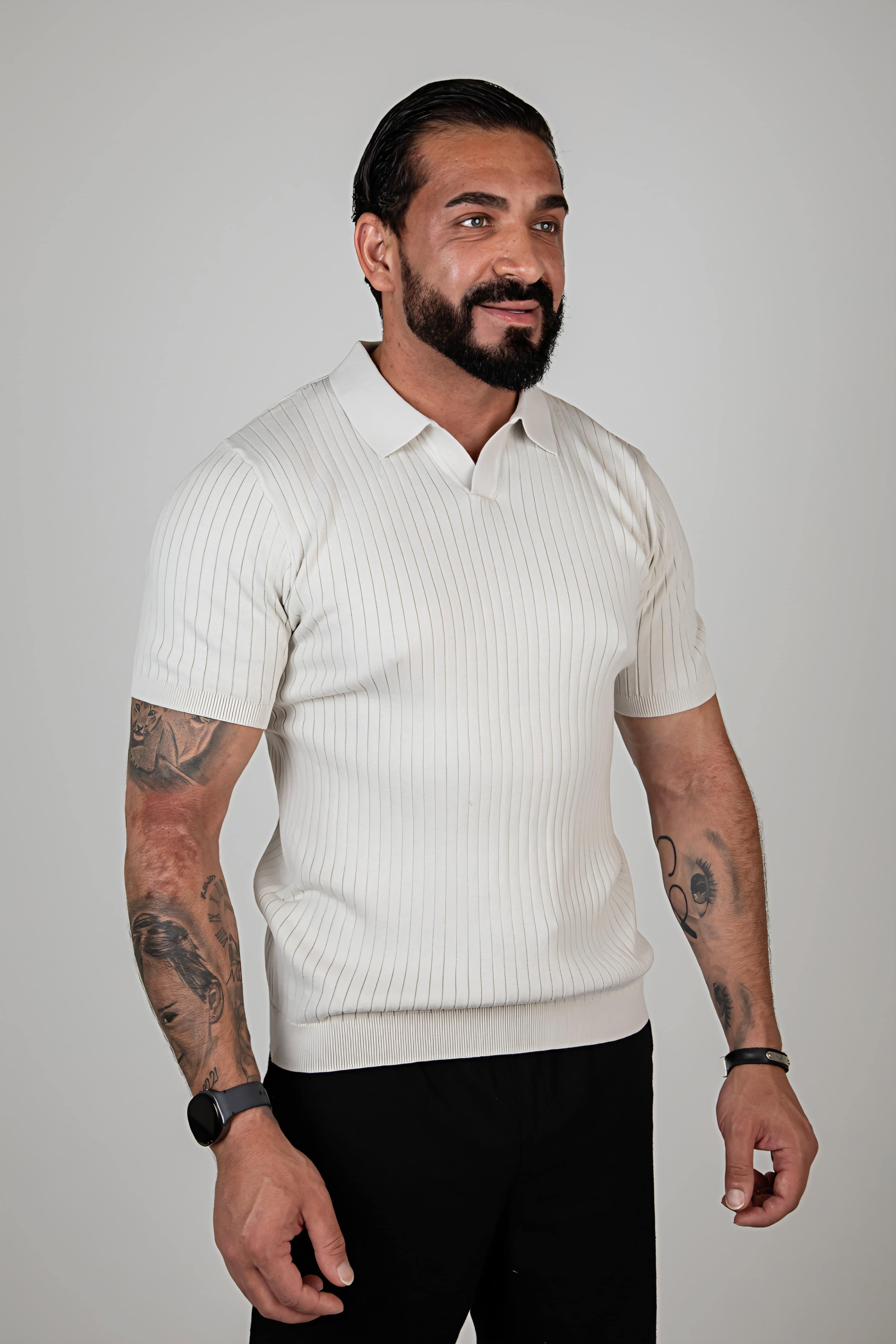 Premium Ribgebreide Polo Licht Grijs 006