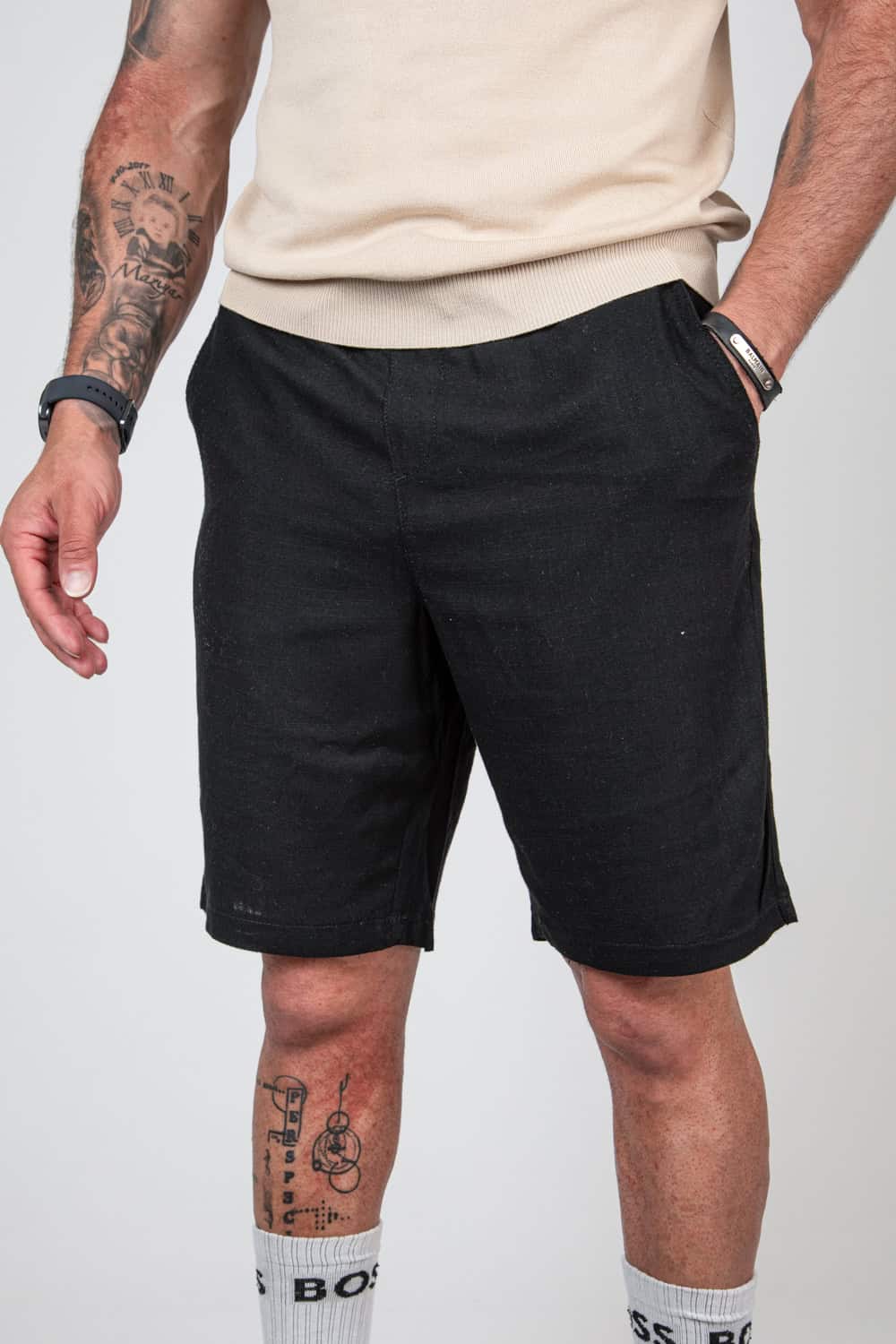 Linnen Blend short Zwart 208