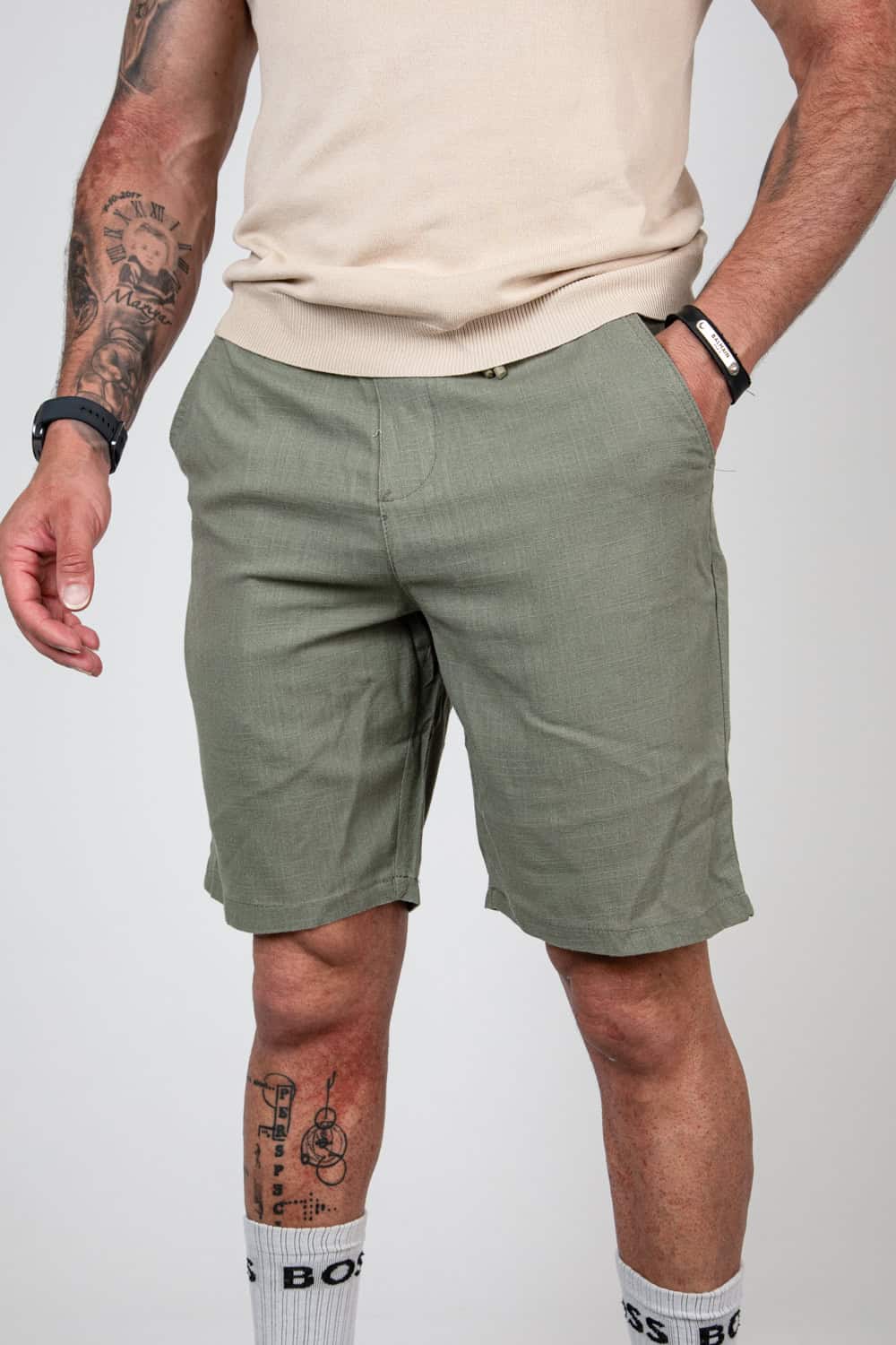 Linnen Blend short Olijfgroen 208