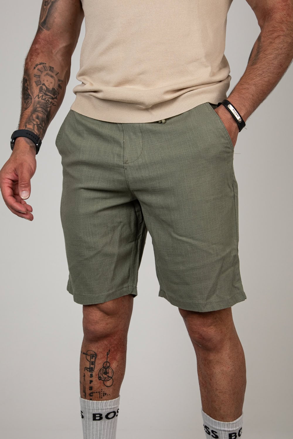 Linnen Blend short Olijfgroen 208