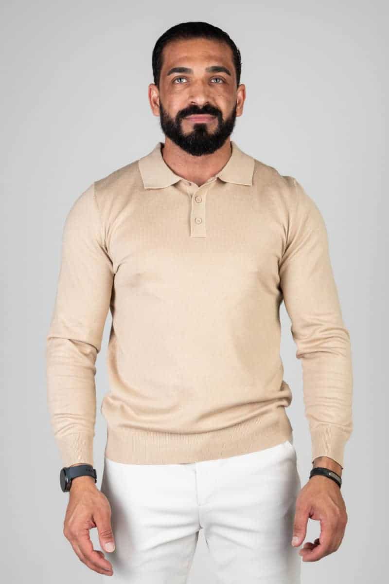 Polo Lange Mouwen met Knopen Beige 888