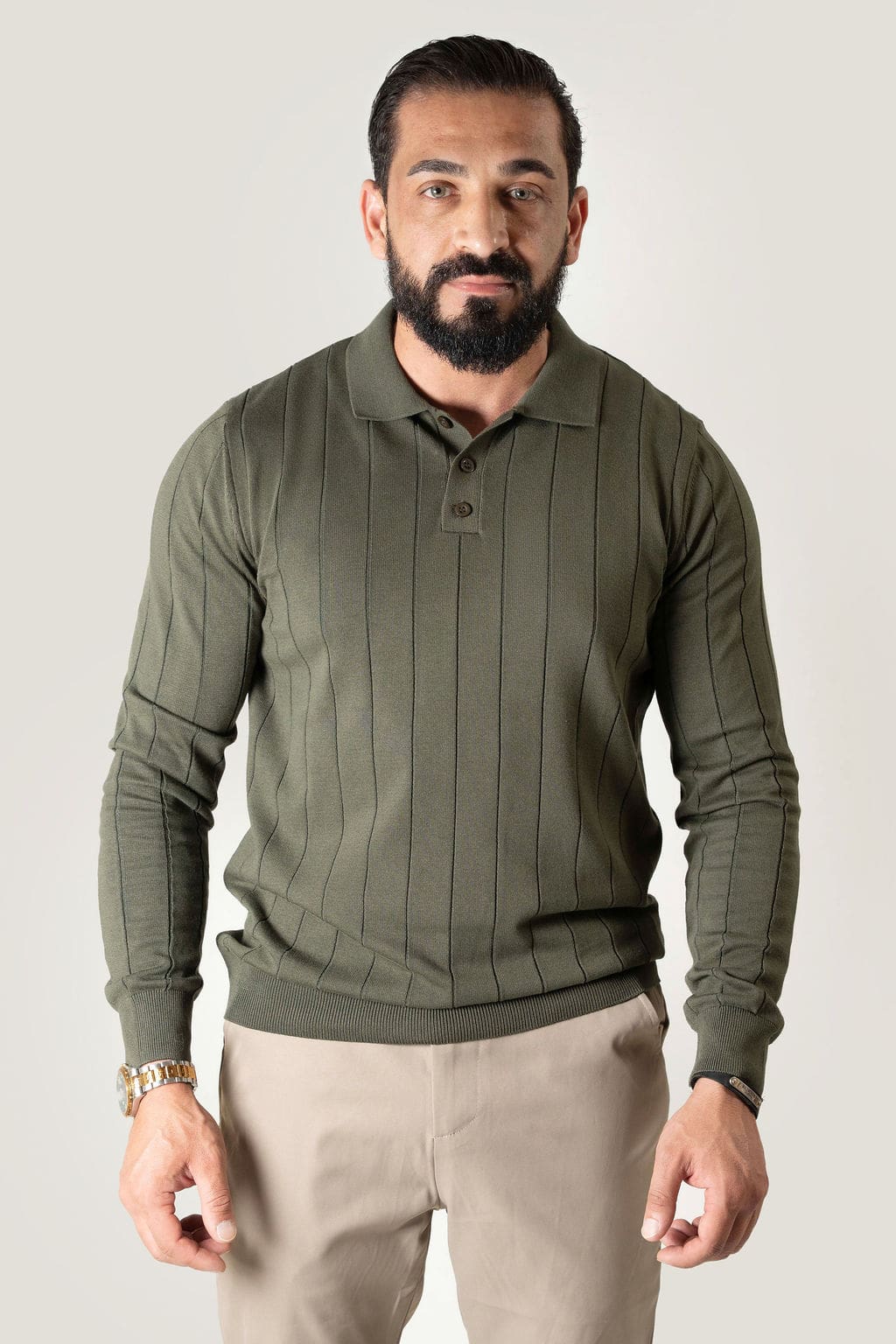 Pullover met Verticale Structuur Khaki 007
