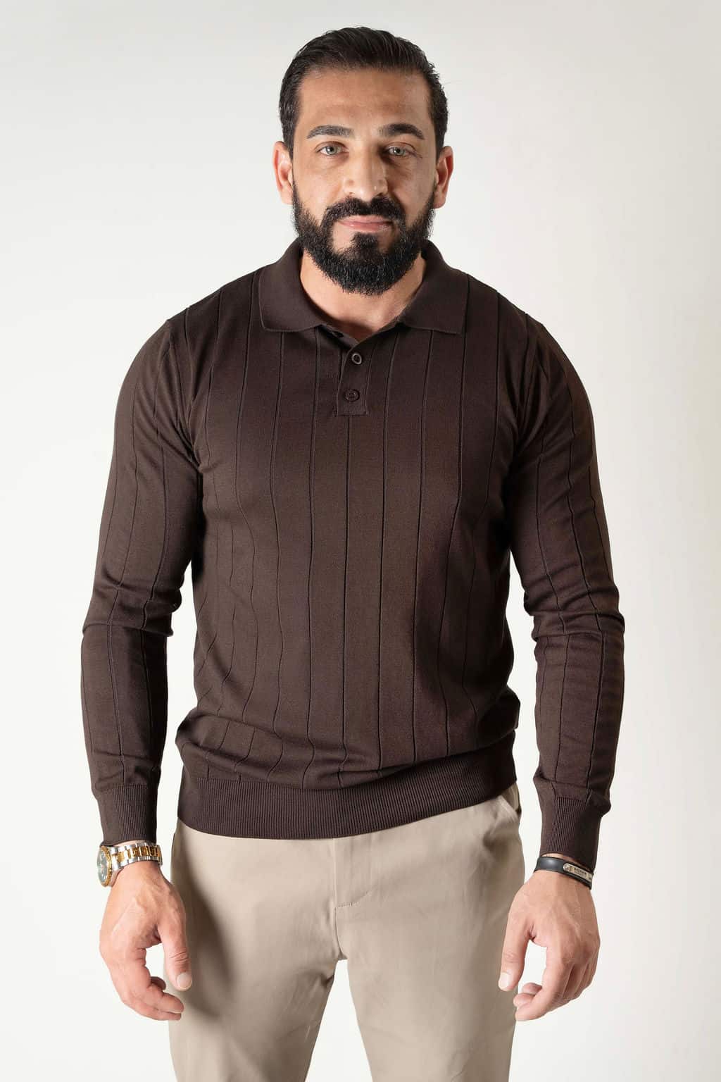 Pullover met Verticale Structuur Bruin 007
