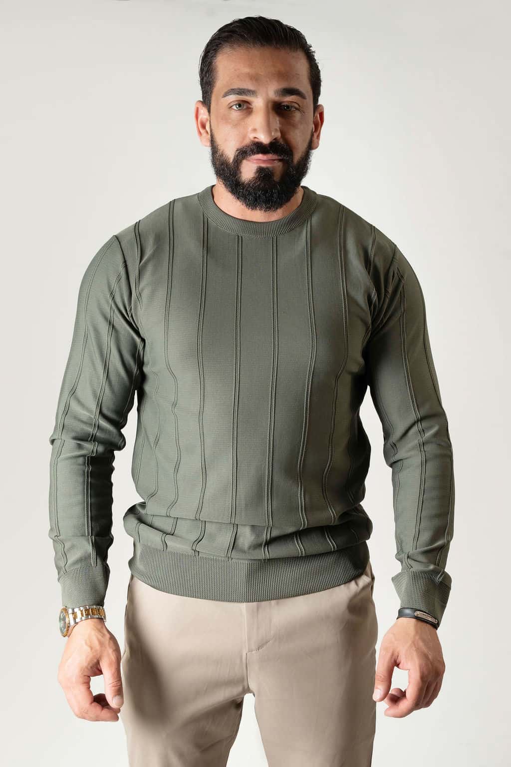 Pullover met Verticale Structuur Khaki 686