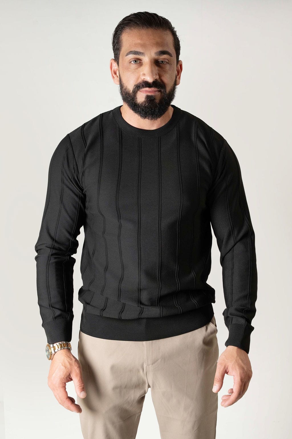 Pullover met Verticale Structuur Zwart 686