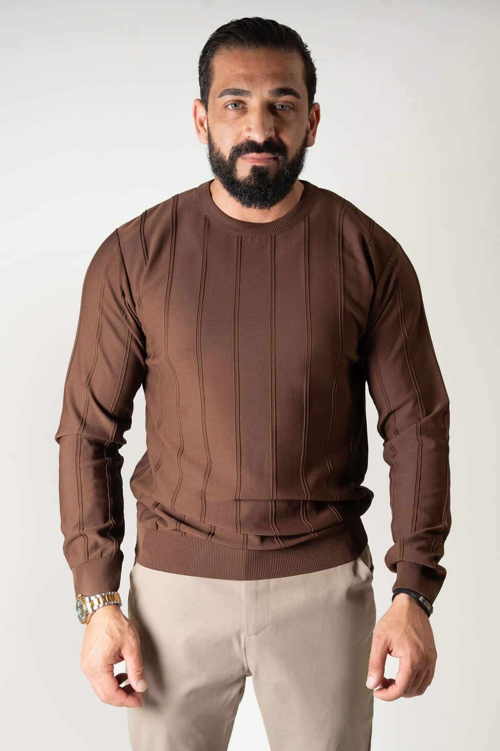 Pullover met Verticale Structuur Bruin 686