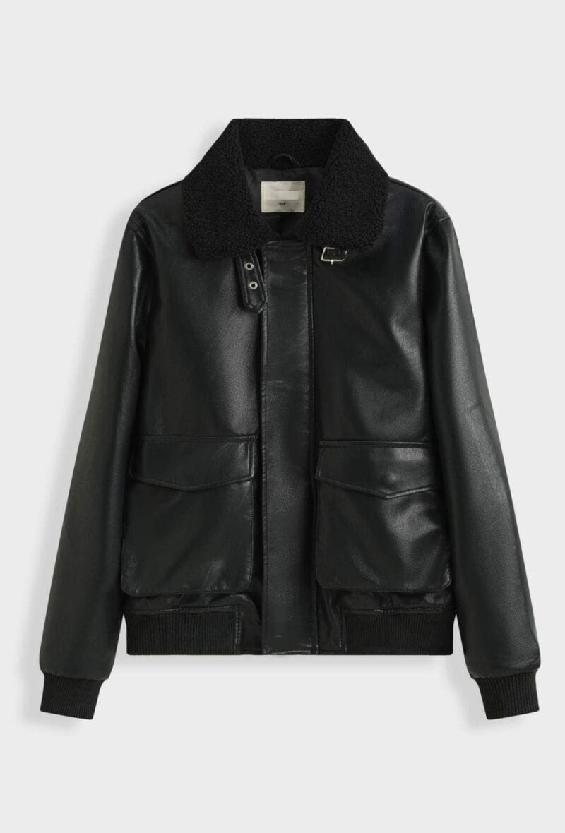 Aviator Jas met Taddy Kraag Zwart 06