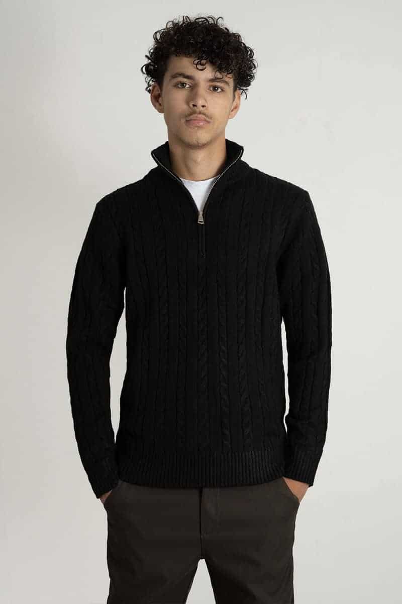 Cable Knit Half-Zip Pullover Zwart 1103
