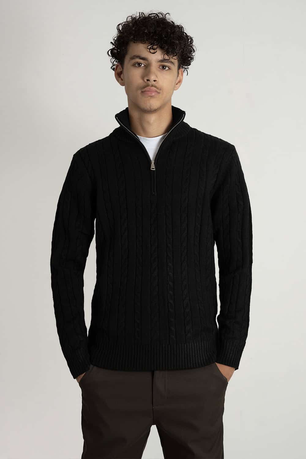 Cable Knit Half-Zip Pullover Zwart 1103