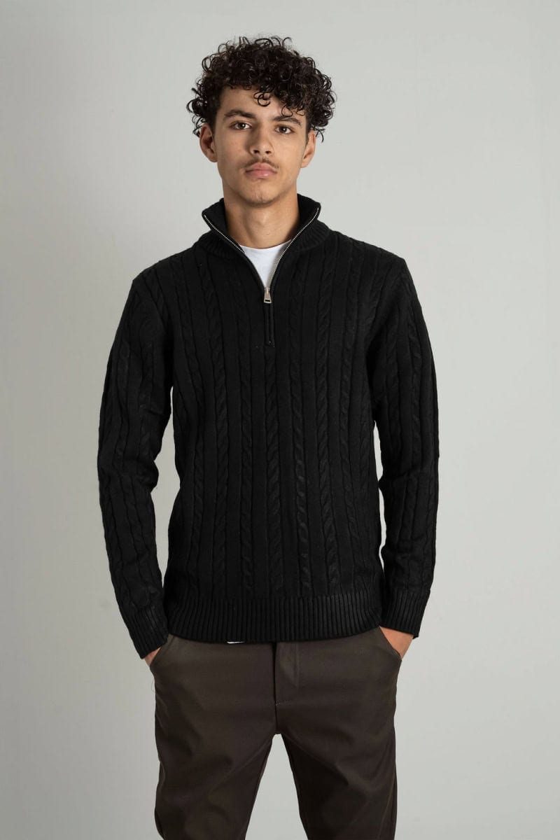 Cable Knit Half-Zip Pullover Zwart 1103