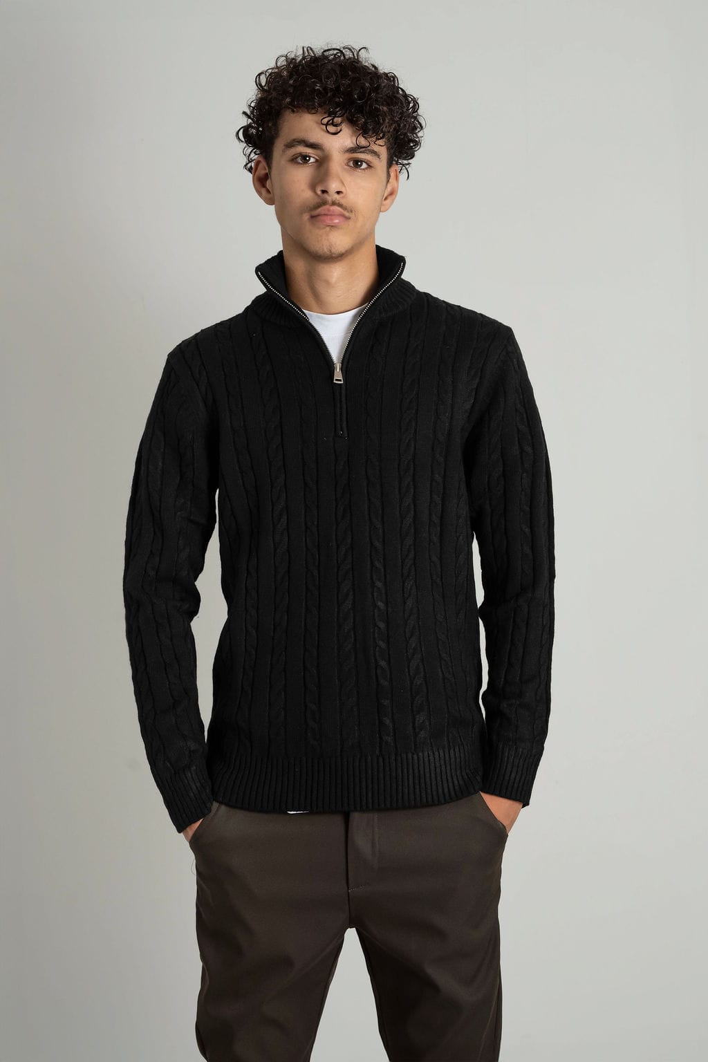 Cable Knit Half-Zip Pullover Zwart 1103